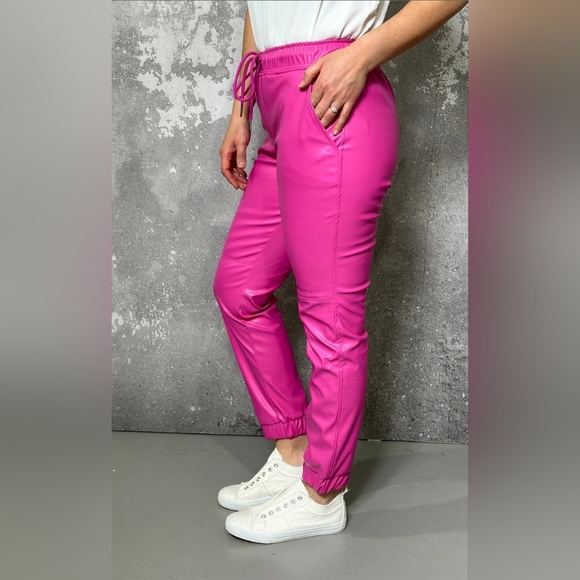 Women's Bubblegum Faux Leather Jogger Pants - Picture 4 of 11